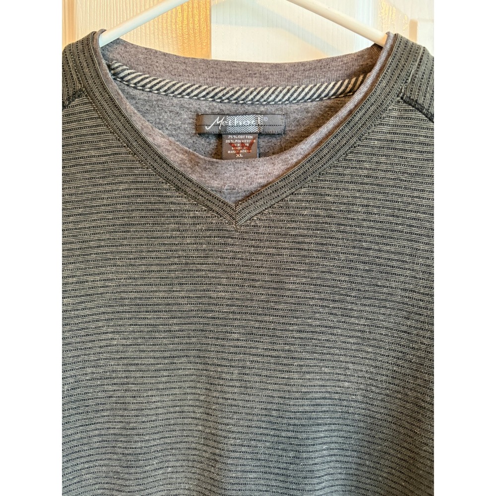 Method Mens XL Long Sleeve Shirt V-Neck Double Layer Olive Green Grey Striped